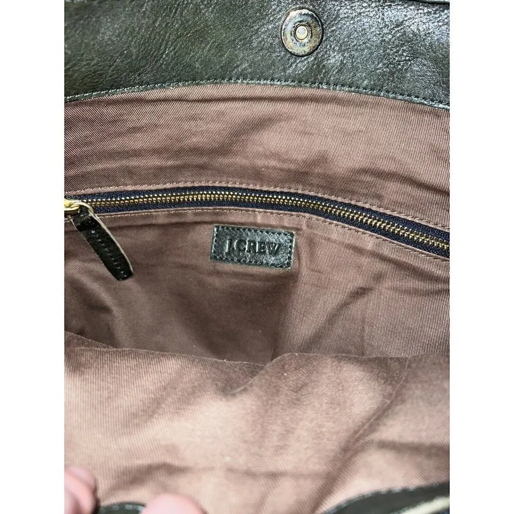 J. CREW Leather Jericho Large Olive Soft Leather Boho Tote Bag Purse Top Handle